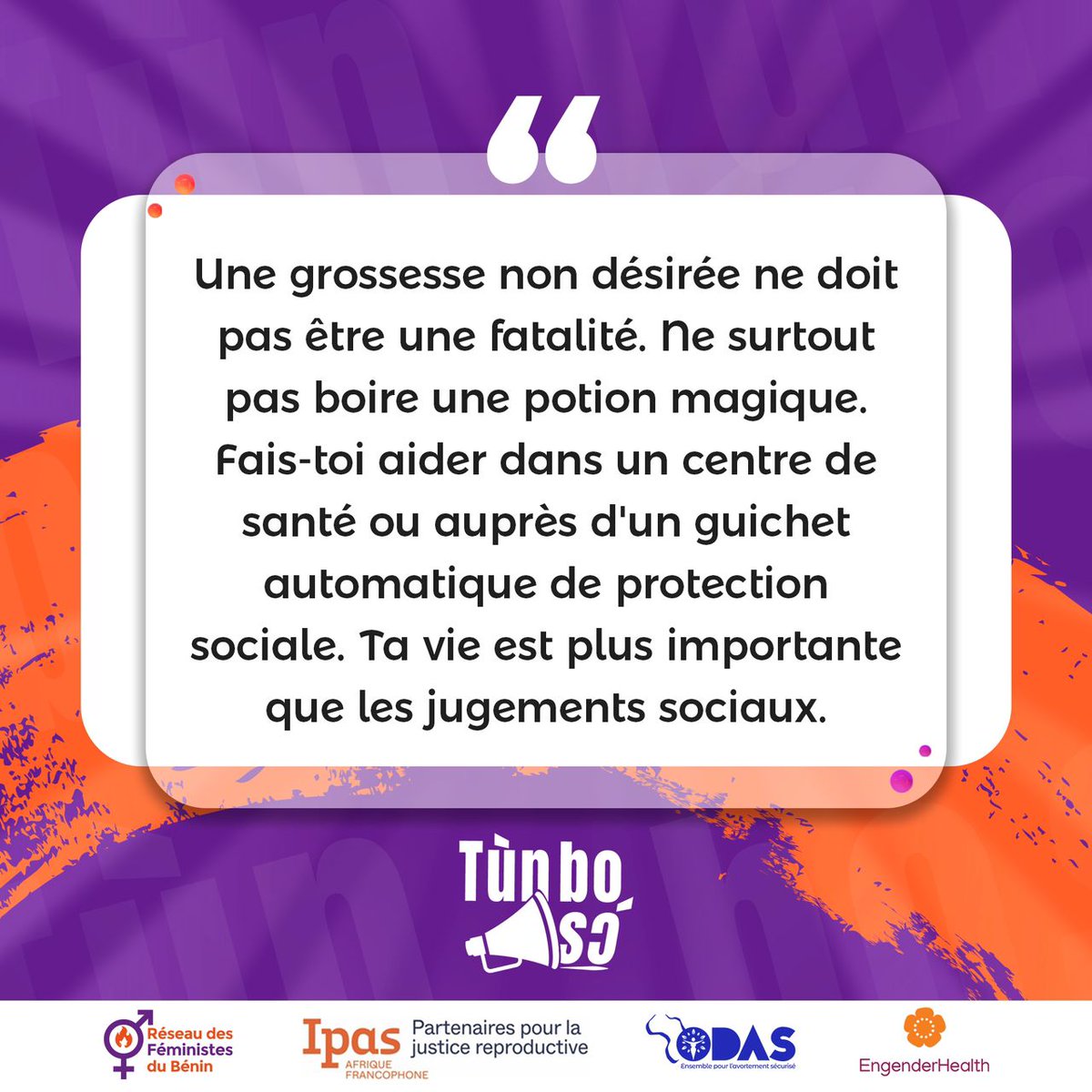 bjFeministes's tweet photo. ❇️ 𝐂𝐚𝐦𝐩𝐚𝐠𝐧𝐞 𝐓𝐮̀𝐧 𝐛𝐨 𝐬𝐨̀, 𝐒𝐚𝐯𝐨𝐢𝐫 𝐩𝐨𝐮𝐫 𝐂𝐡𝐨𝐢𝐬𝐢r

Une grossesse non désirée ne doit pas être une fatalité. Ne surtout pas boire une potion magique. Fais-toi aider dans un centre de santé ou auprès d'un guichet automatique de protection sociale. ⤵️ https://t.co/NYVwmUW2X6