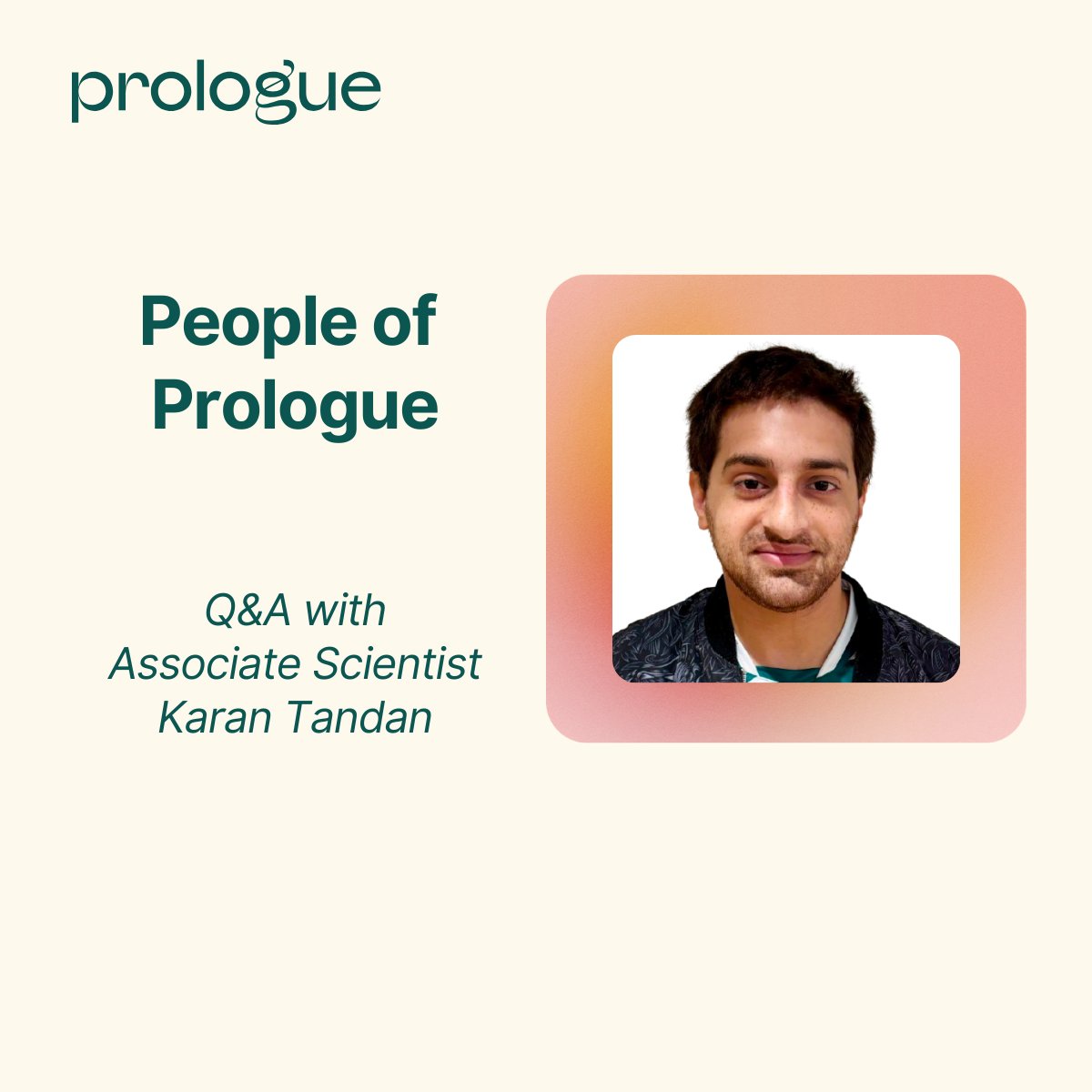 Prologue_Med's tweet photo. Meet Karan Tandon, associate scientist and our next feature in our #PeopleofPrologue series. We spoke with him about his background in protein science and automation, and what excites him about his work at Prologue. #LifeAtPrologue #WeAreHiring #JoinUs https://t.co/DaK7lHMnSE