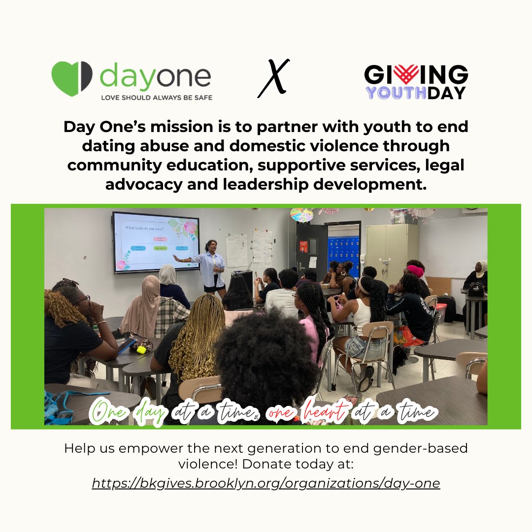 Support Day One’s mission to create a world where young people build strong, safe, &amp; respectful relationships — day at a time, one heart at a time. 💚🌎 Donate today: bkgives.brooklyn.org/organizations/… 
#GivingTuesday #GivingYouthDay #BrooklynGives