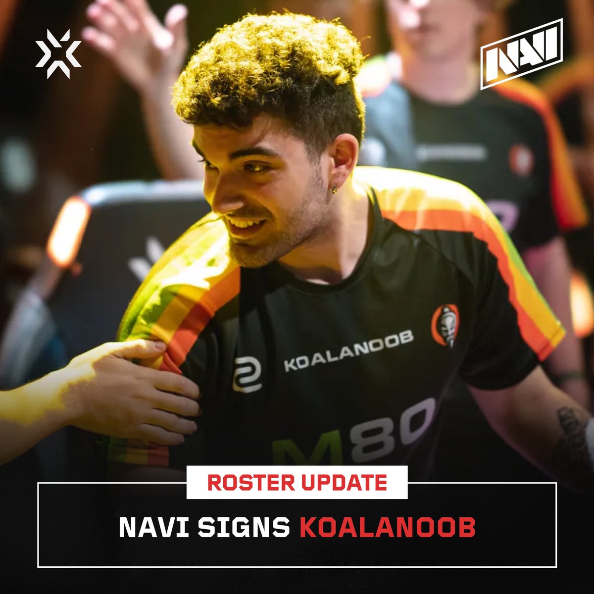 ValorantEsports's tweet photo. NAVI completes their #VCT roster by signing hiro, Ruxic, and koalanoob! https://t.co/gYucWe8RVq