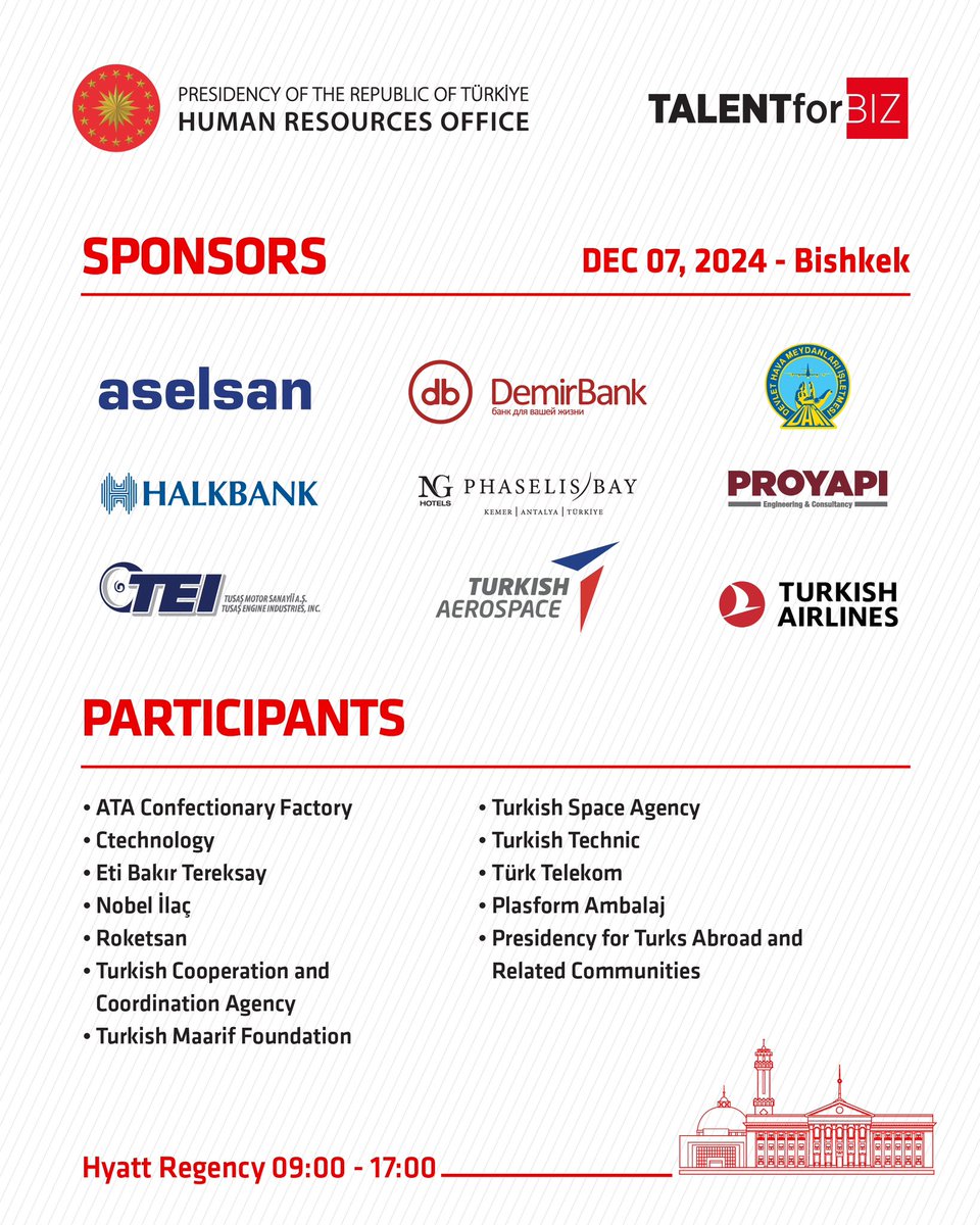 Connect with top leaders and HR managers at #TalentforBIZ Kyrgyzstan! 🌍 

Explore new career opportunities with global Turkish companies.

For details visit talentforbiz.org 🔗 <a href="/tccbiko/">T.C. Cumhurbaşkanlığı İnsan Kaynakları Ofisi</a>