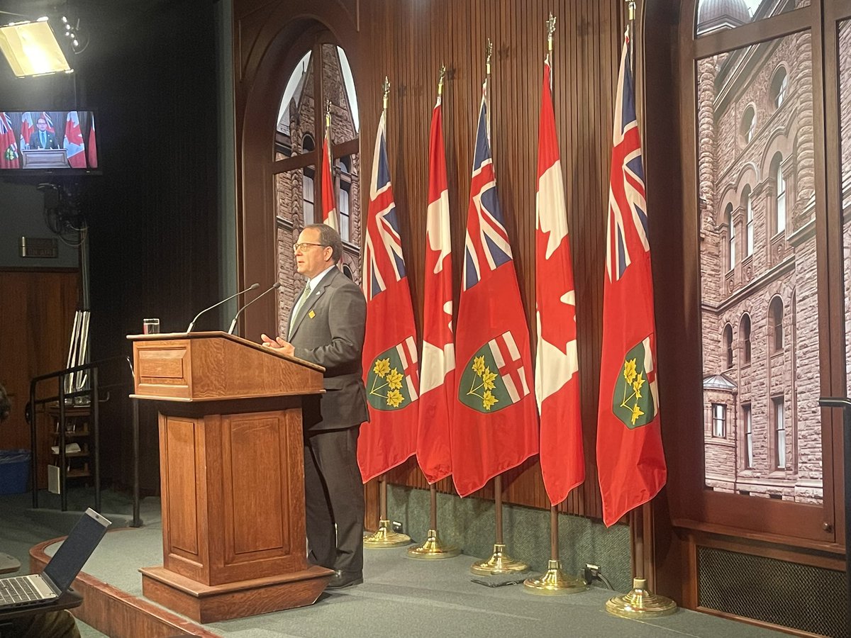 In the Queens Park media studio where <a href="/MikeSchreiner/">Mike Schreiner</a> is calling out the massive waste of taxpayer money at Ontario Place. We’re very pleased to hear all opposition parties speak out against the MegaSpa deal, and committing to cancel the deal. #topoli #onpoli