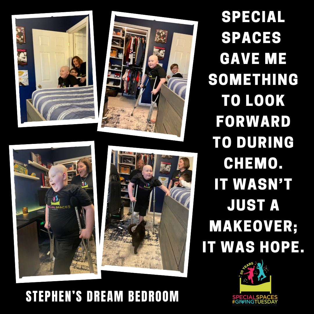 This #GivingTuesday, help us #makeadifference in the lives of children fighting cancer. From custom princess castle beds, exotic sports car forts &amp; everything in between... your generous donations make dreams come true! 𝗗𝗼𝗻𝗮𝘁𝗲 𝘁𝗼𝗱𝗮𝘆 𝗮𝘁: specialspaces.org/donate 💛
