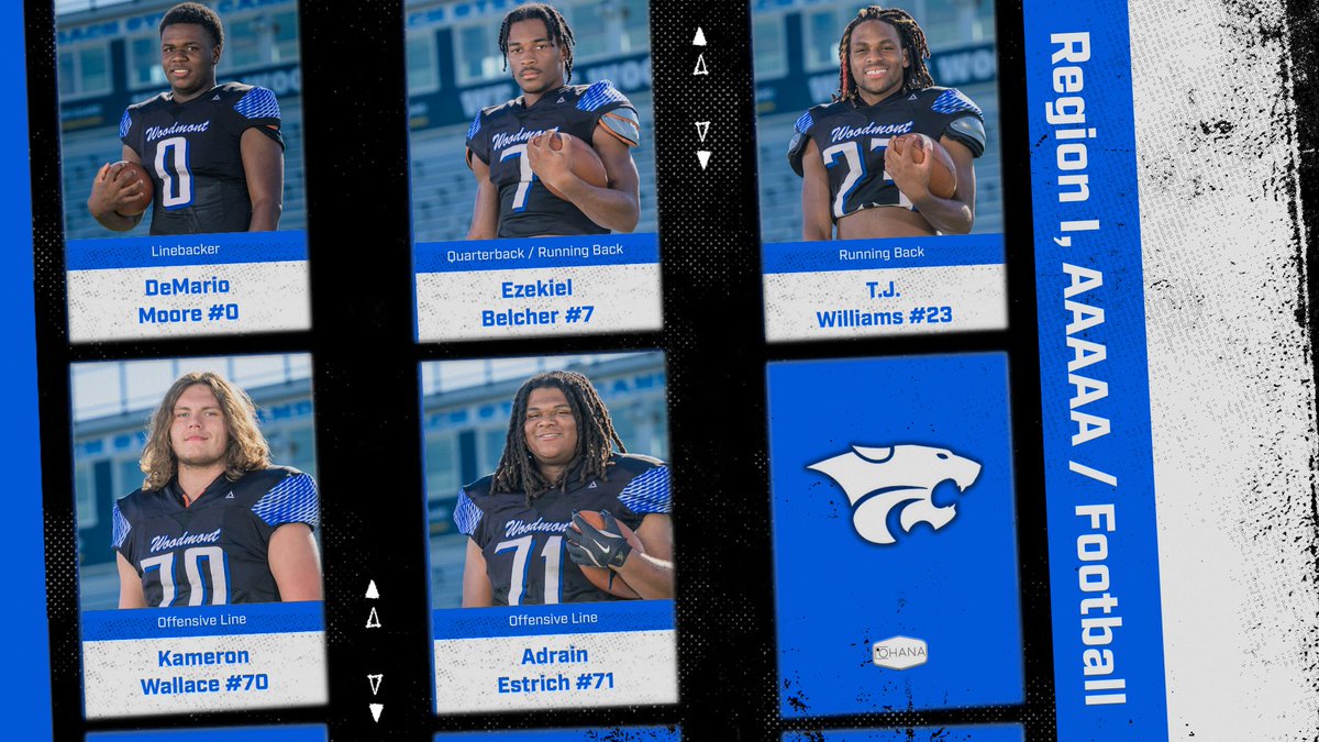 Congrats to our All Region selections for Varsity Football!

#0 DeMario Moore
#7 Ezekiel Belcher
#23 TJ Williams
#70 Kameron Wallace
#71 Adrain Estrich

#WeAreWoodmont