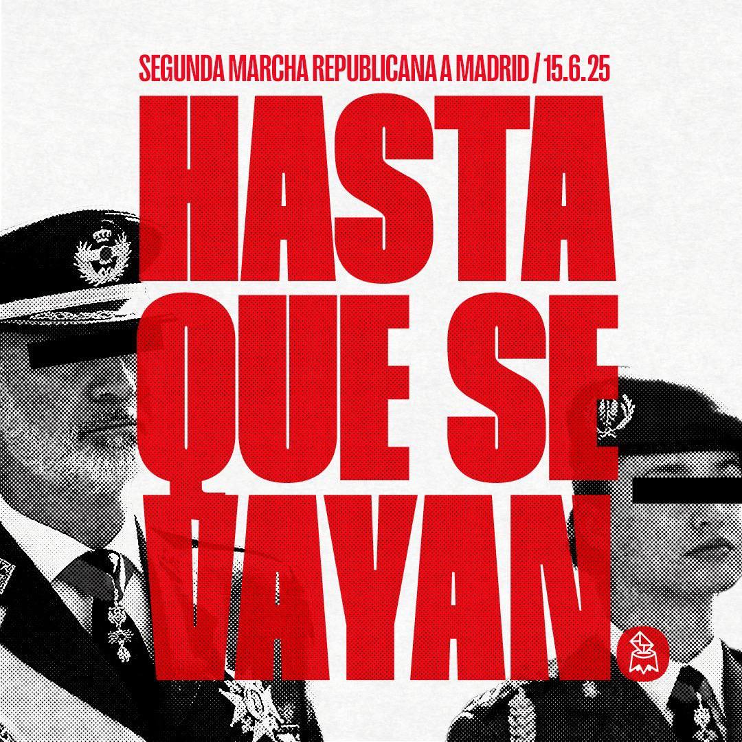 Tenemos una monarquía heredada por una dictadura y que cada vez es defendida por menos gente. Hay un horizonte republicano cada vez más cerca.

La segunda Marcha Republicana tendrá lugar el 15 de junio de 2025 en Madrid con el lema #HastaQueSeVayan