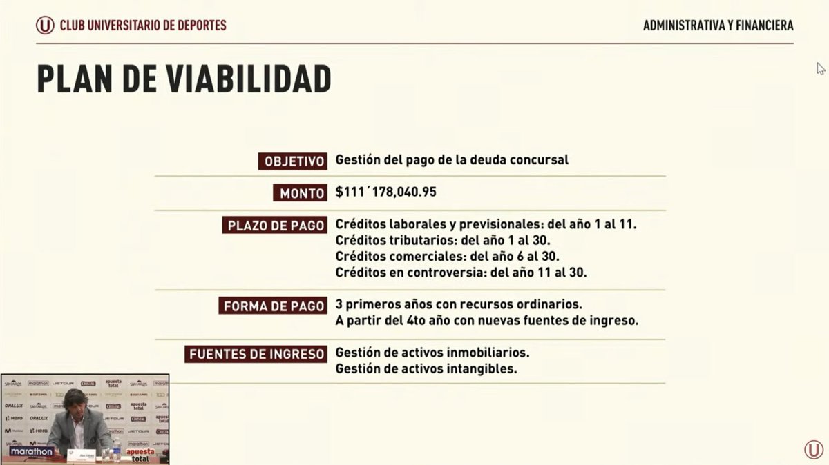 📄 Jean Ferrari presenta oficialmente el Plan de Viabilidad de Universitario. Hecho histórico de nuestro club.

🔁 Comparte y difunde.