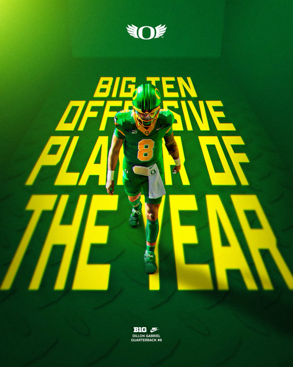 GoDucks (@goducks) on Twitter photo QB1.
@OregonFootball's Dillon Gabriel has been named the 2024 <a href="/B1Gfootball/">Big Ten Football</a> Offensive Player of the Year. #GoDucks QB1.
@OregonFootball's Dillon Gabriel has been named the 2024 <a href="/B1Gfootball/">Big Ten Football</a> Offensive Player of the Year. #GoDucks