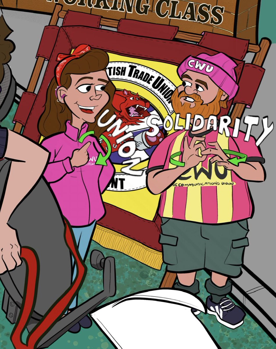 Today is UN International Day of People with Disability on the new <a href="/CWUnews/">CWU</a> Scotland banner I put two ‘characters’ signing Union Solidarity in British Sign Language. Solidarity <a href="/cwu_scotland/">Craig Anderson</a> #joinatradeunion #bsl #art