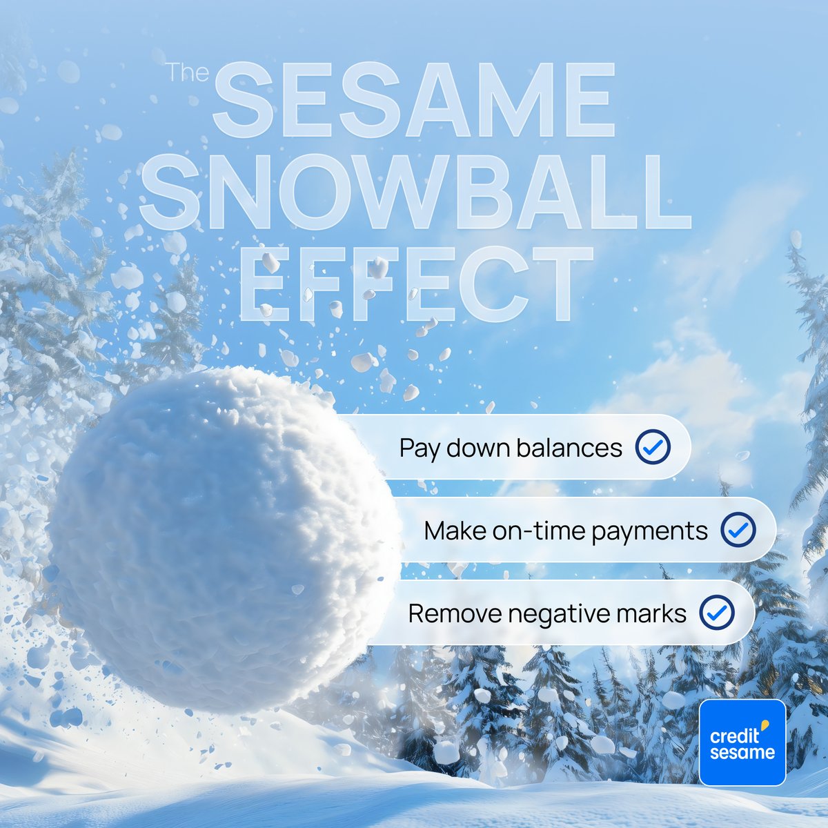 Every little thing you do to help your credit builds to BIG progress ❄️ Whether it’s paying down balances, making on-time payments, or removing negative marks, we show you what to do to keep your credit rolling in the right direction ⛄

#CreditSesame #SnowballEffect #BigWins