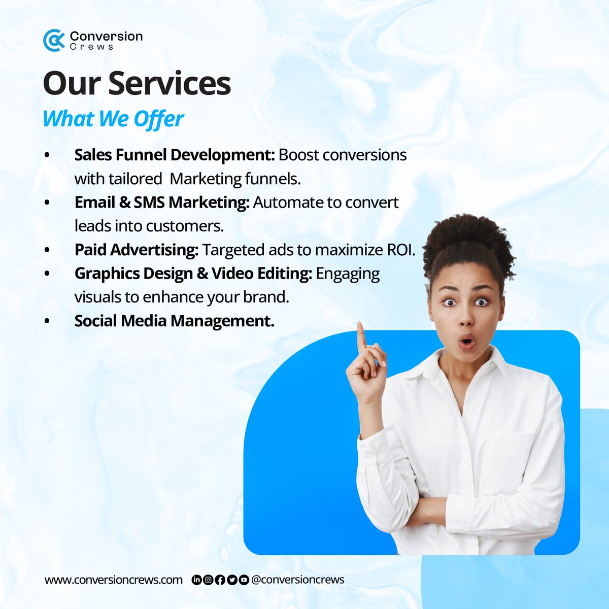 Conversioncrews's tweet photo. Letβs create a custom strategy to fast-track your growth and boost your revenue. π
Book a call with us today to get started!
https://t.co/AUtZxHtUR6
#BusinessGrowth #MarketingStrategies #SalesFunnels #DigitalMarketing #LeadGeneration #EmailMarketing #ConversionCrews https://t.co/xrLMhWGA7E