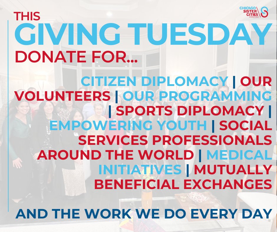 ChiSisterCities's tweet photo. Support Chicago Sister Cities International this Giving Tuesday by donating at: https://t.co/JeH61v5cMi
 
Help CSCI prepare for a full year of programming in 2025 as we celebrate our 65th anniversary! https://t.co/wV3rdT87yv