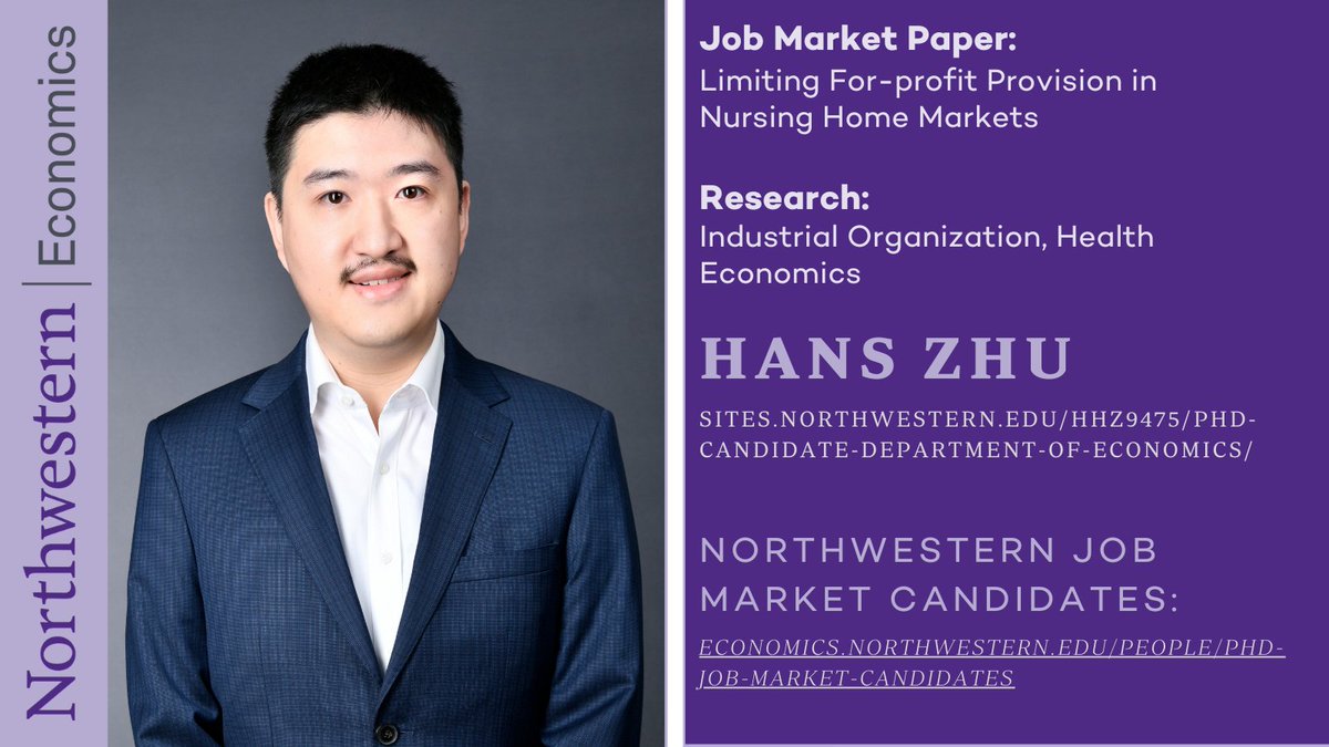 Department of Economics PhD Candidate Hans Zhu’s research interests are Industrial Organization, Health Economics. Learn more about Hans &amp; other Northwestern Economics Job Market Candidates at economics.northwestern.edu/people/phd-job…
