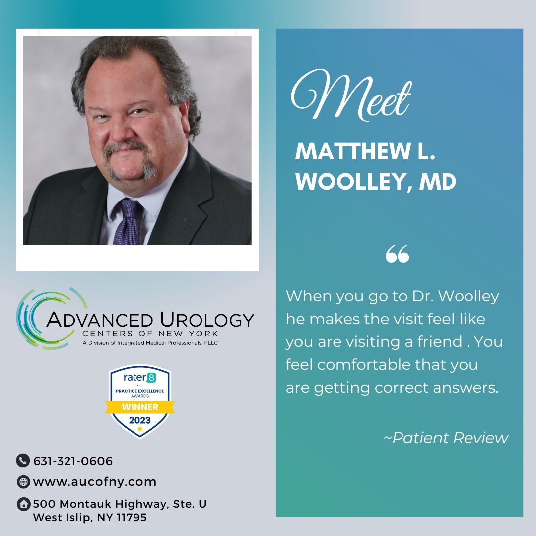 After graduating from medical school, Dr. Woolley completed his six years of Urology training at SUNY Stony Brook.  He practices General Urology in West Islip and is on staff at Good Samaritan Hospital. 
To learn more about Dr. Woolley visit our website at aucofny.com/matthew-l-wool…
