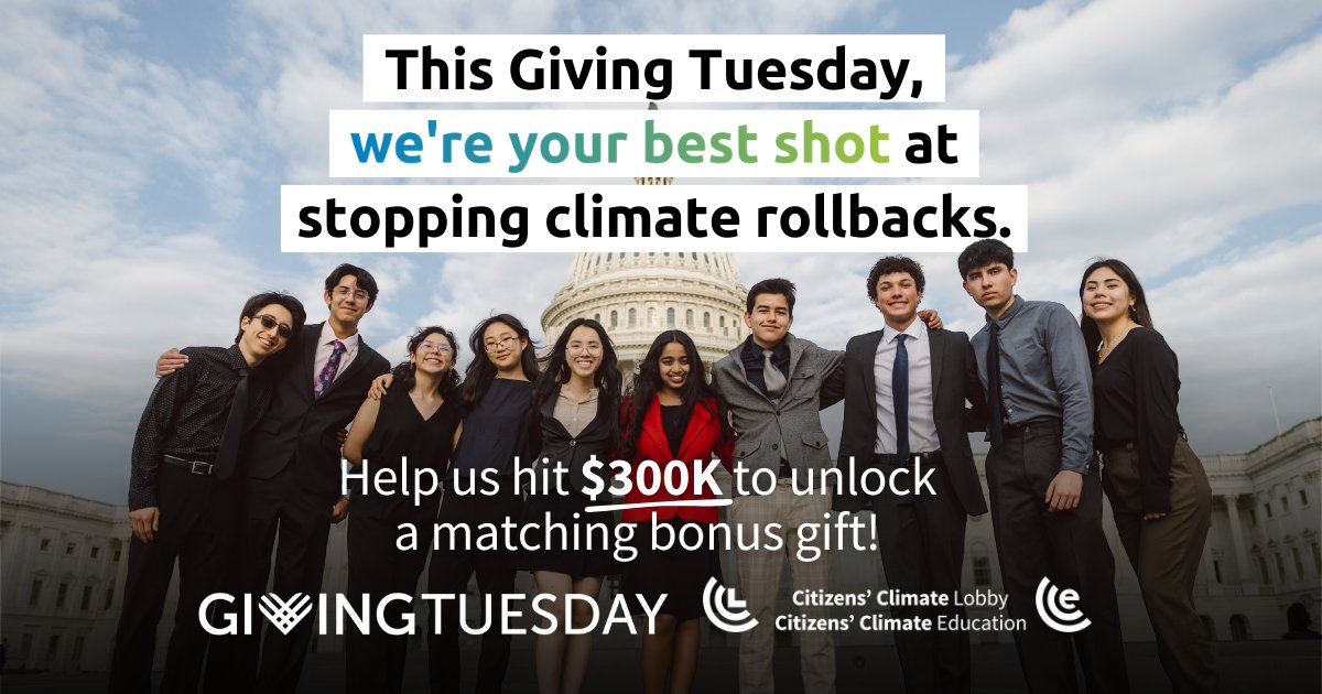 This Giving Tuesday, your donation could have DOUBLE the impact. If we reach $300K in donations, angel donors have pledged a $300K bonus gift.

Today only, your gift could make a bigger difference in keeping our climate laws strong. Visit cclusa.org/donate