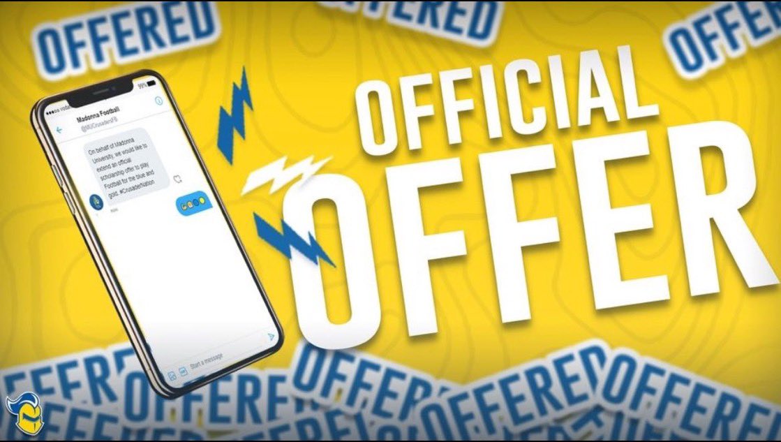 After a Great conversation i’m blessed to receive a offer from Madonna University🔵🟡 <a href="/MUCrusadersFB/">Madonna Football</a> <a href="/Money_McCants10/">Gerald D. McCants</a> 
<a href="/BellevilleFB/">Belleville Football</a> <a href="/calvintip87/">Coach Calvin Norman</a> @Drog_23
