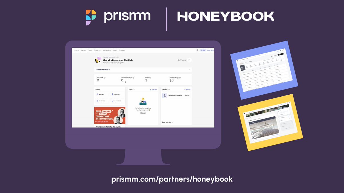 We're so excited to announce our latest integration partner, <a href="/honeybook/">HoneyBook</a> ! 🎉✨
 
Event planners and venues can now seamlessly deliver immersive 2D and 3D floor plans directly within a HoneyBook workspace. 
 
To learn more visit here: prismm.com/partner/honeyb…