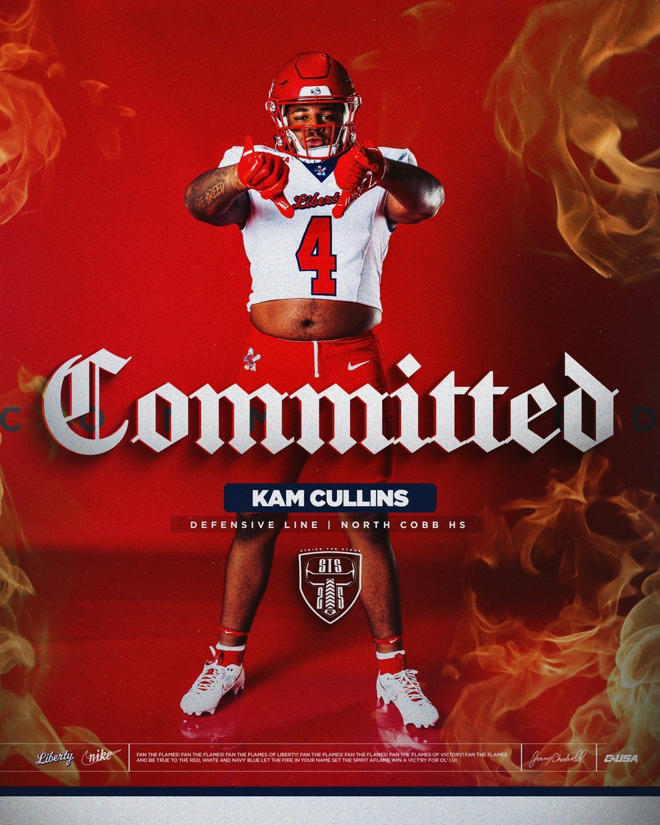 After a long recruiting process and hard thought decisions i will like to thank God, my family and coaches for helping me with my thought processes through this whole cycle. With that being said i will be Committing to Liberty University‼️🔥