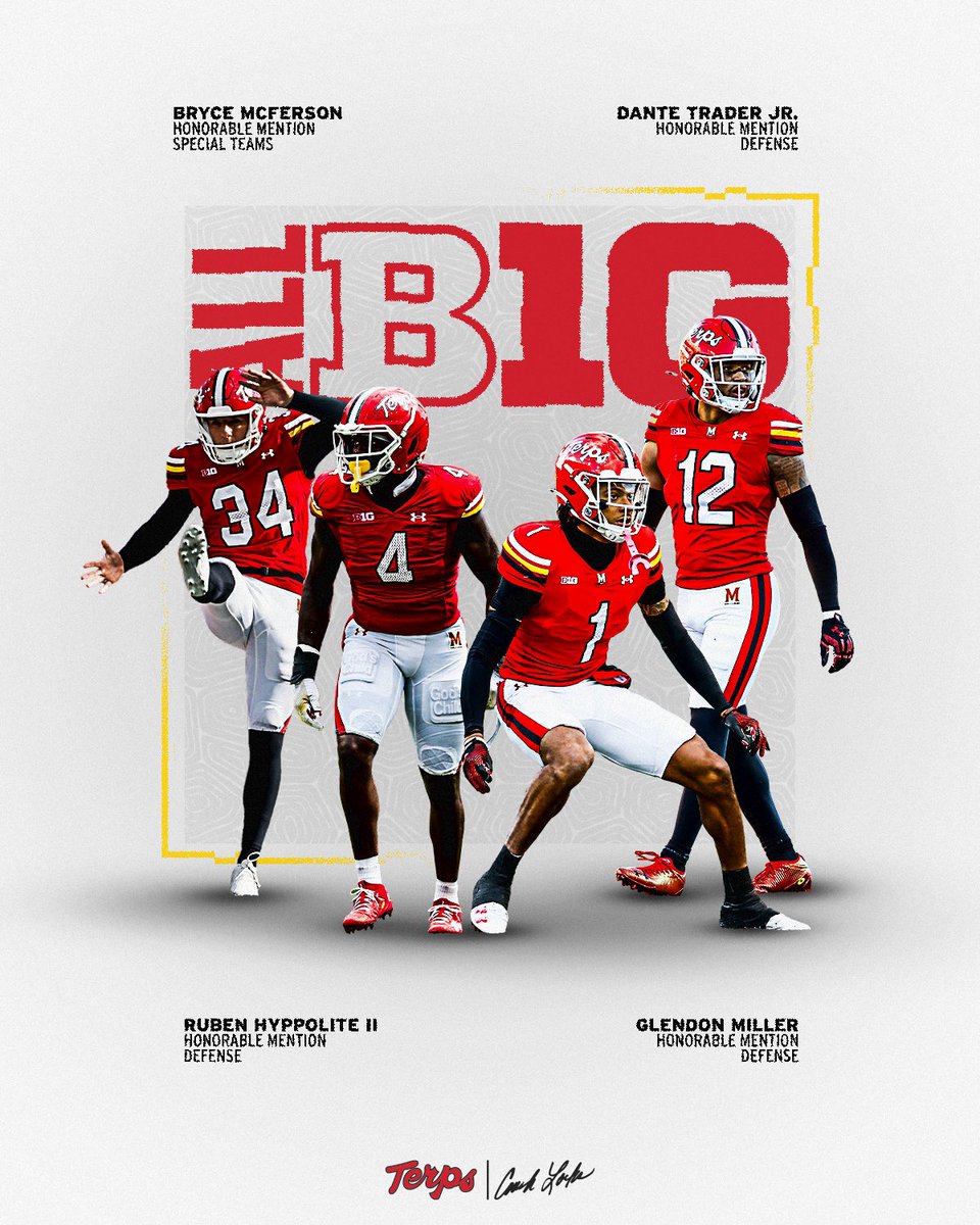 Maryland Football (@terpsfootball) on Twitter photo 𝘼𝙡𝙡-𝘽𝙞𝙜 𝙏𝙚𝙣 𝙏𝙚𝙧𝙥𝙨 🐢
<a href="/BryceMcferson/">Bryce McFerson</a>
<a href="/rubenknows1/">Ruben Hyppolite II</a>
<a href="/GlenMiller_/">Glen Miller</a>
<a href="/DizzyDante/">Dante Trader Jr.</a>
🔗 go.umd.edu/1u8t 𝘼𝙡𝙡-𝘽𝙞𝙜 𝙏𝙚𝙣 𝙏𝙚𝙧𝙥𝙨 🐢
<a href="/BryceMcferson/">Bryce McFerson</a>
<a href="/rubenknows1/">Ruben Hyppolite II</a>
<a href="/GlenMiller_/">Glen Miller</a>
<a href="/DizzyDante/">Dante Trader Jr.</a>
🔗 go.umd.edu/1u8t