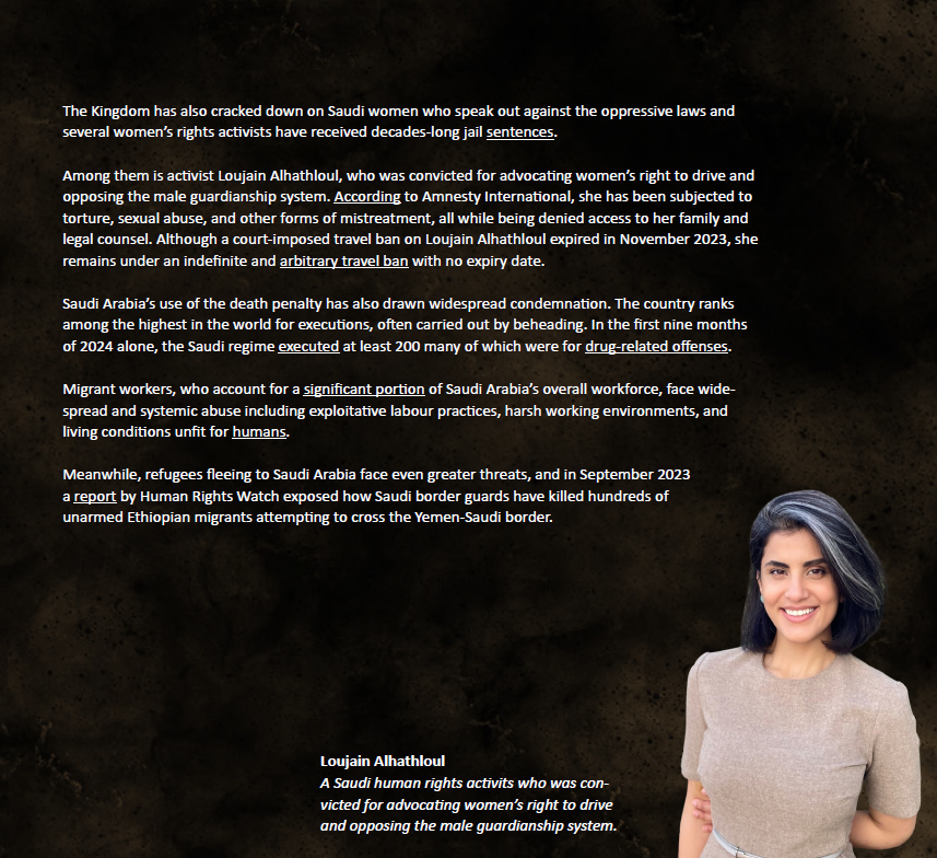 🧵Behind Saudi Arabia’s glittering sports facade lies a grim reality. Our report sheds light on severe human rights atrocities the Kingdom uses sporting events and sponsorships to obscure🇸🇦

Here’s a thread with further readings we couldn’t fully cover.