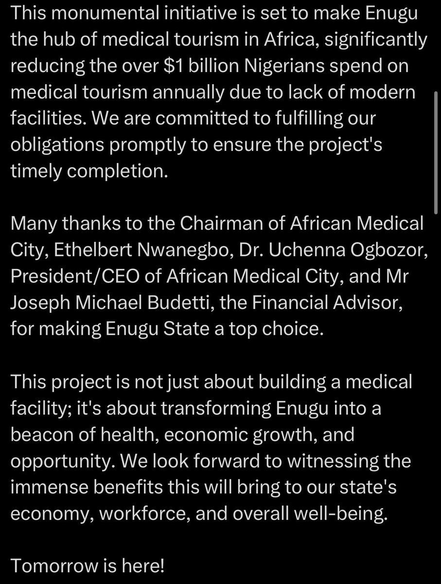 MikaelCBernard's tweet photo. On the 19th of July, 2024, @PNMbah announced that he had secured $303 Million USD in investments to build a medical hub in Enugu.

What Ndi Enugu did not realize, was that @PNMbah had set out a massive con, to allocate 100 hectares of land to himself and his cronies.

A thread 🧵 https://t.co/uXIrXpM1Md
