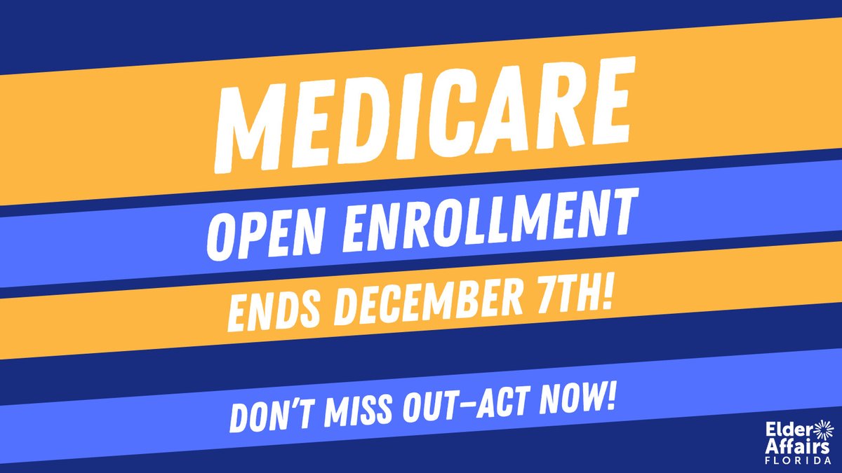 elderaffairs's tweet photo. ⏳ Medicare Open Enrollment Ends Soon! ⏳

📅 Don’t wait—December 7th is your last chance to review and make changes to your Medicare coverage for 2024.

📞 Call us at 1-800-96-ELDER (1-800-963-5337) for assistance.

✅ Take charge of your health care!
#DOEA https://t.co/36ZpZGaKU9