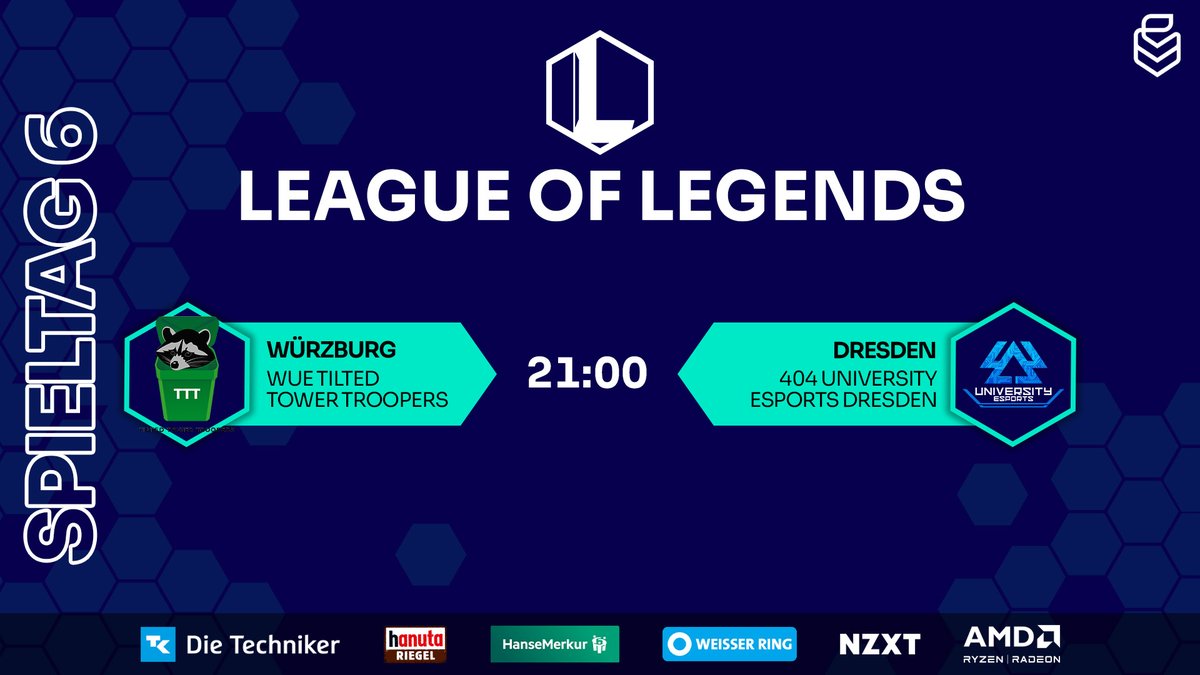 Uniliga (@uniligagg) on Twitter photo 🚨6. Spieltag League of Legends🚨
📺️twitch.tv/uniliga
⚔️<a href="/404_uni_esports/">404 University eSports Dresden</a> vs. <a href="/esportswue/">WueSports</a>
🎬️<a href="/failexunluckY/">Alex 'Failex'</a>
🎥<a href="/lars_buttner/">Büttner mein Name</a>
🎙️<a href="/JustKrincy/">Krincy</a> & <a href="/LeridaLoL/">Lerida</a>
📉<a href="/Lady_de_Rose/">Kathy x3</a> & <a href="/AIXJadimi/">Jadimi</a> 🚨6. Spieltag League of Legends🚨
📺️twitch.tv/uniliga
⚔️<a href="/404_uni_esports/">404 University eSports Dresden</a> vs. <a href="/esportswue/">WueSports</a>
🎬️<a href="/failexunluckY/">Alex 'Failex'</a>
🎥<a href="/lars_buttner/">Büttner mein Name</a>
🎙️<a href="/JustKrincy/">Krincy</a> & <a href="/LeridaLoL/">Lerida</a>
📉<a href="/Lady_de_Rose/">Kathy x3</a> & <a href="/AIXJadimi/">Jadimi</a>