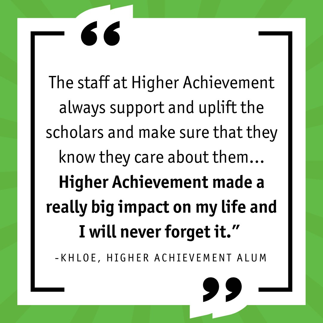 For alumni Khloe, Higher Achievement was a place of belonging—a supportive space where she grew into her best self. Your gift this #GivingTuesday offers scholars like Khloe a safe &amp; encouraging space to gain confidence in their abilities.  

Give today: higherachievement.org/community/