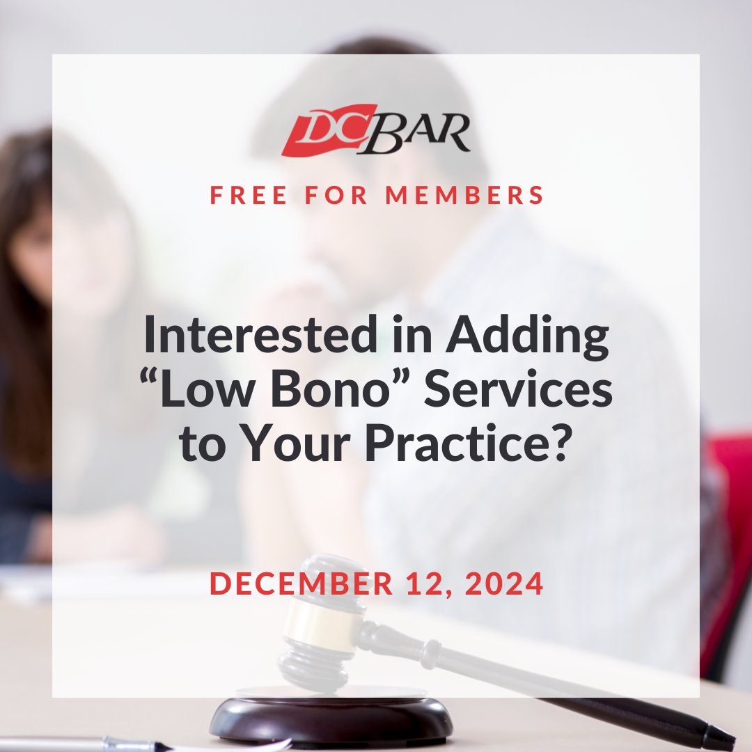 Expand your practice and make a difference! Join us on December 12 to discover how  <a href="/DC_Refers/">DC Refers</a> connects attorneys and mediators with moderate-income residents who need affordable legal help. This webinar is free for D.C. Bar members. bit.ly/3OCDH2g

#DCLawFirms