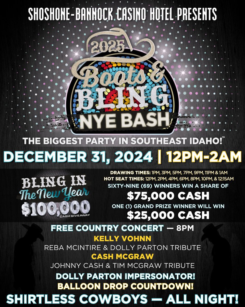 Join us for The Biggest Party In Southeast Idaho! 🪩 NYE! 
.
.
.
#shoshonebannockcasinohotel #forthallidaho #nyeparty  #nye2025 #boots&amp;bling2025 #biggestpartyinsoutheastidaho #sbchevents