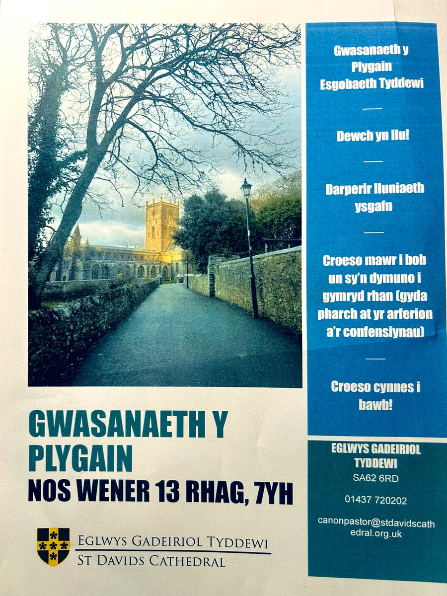 Sheridan Angharad James (@revdsaj) on Twitter photo Croeso cynnes i bawb i ddod i Wasanaeth y Plygain, Eglwys Gadeiriol Tyddewi, Nos Wener, Rhagfyr 13 am 7yh - dwedwch wrth eich ffrindiau!! <a href="/plygain/">Plygain</a> <a href="/StDavidsCath/">St Davids Cathedral</a> <a href="/ChurchinWales/">The Church in Wales | Yr Eglwys yng Nghymru</a> <a href="/PoblDewi/">Pobl Dewi - Diocese of St Davids</a> <a href="/StDavCathLib/">St Davids Cathedral Library /Llyfrgell y Gadeirlan</a> <a href="/TyrPererin/">Tŷ'r Pererin</a> <a href="/Lleuwen/">Lleuwen</a> Croeso cynnes i bawb i ddod i Wasanaeth y Plygain, Eglwys Gadeiriol Tyddewi, Nos Wener, Rhagfyr 13 am 7yh - dwedwch wrth eich ffrindiau!! <a href="/plygain/">Plygain</a> <a href="/StDavidsCath/">St Davids Cathedral</a> <a href="/ChurchinWales/">The Church in Wales | Yr Eglwys yng Nghymru</a> <a href="/PoblDewi/">Pobl Dewi - Diocese of St Davids</a> <a href="/StDavCathLib/">St Davids Cathedral Library /Llyfrgell y Gadeirlan</a> <a href="/TyrPererin/">Tŷ'r Pererin</a> <a href="/Lleuwen/">Lleuwen</a>