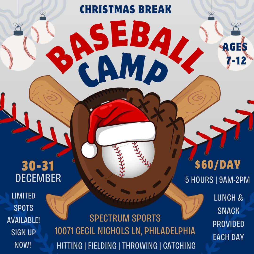 🎄CHRISTMAS 🎄 ⚾️ &amp; 🥎 CAMPS!

We will be having 2 day camps over Christmas break for baseball &amp; softball! Sign up now so you get a spot! Limited spots available

spectrumsportsphilly.com/services-4