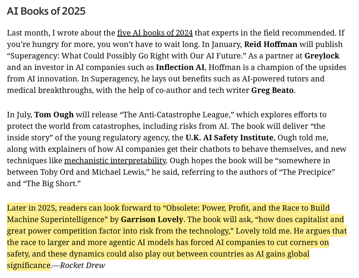 GarrisonLovely's tweet image. Thrilled to be included in The Information's short list of AI Books of 2025 they're looking forward to!
I realize I haven't properly announced this, but I've been working on the book in some capacity for over a year now. 🧵