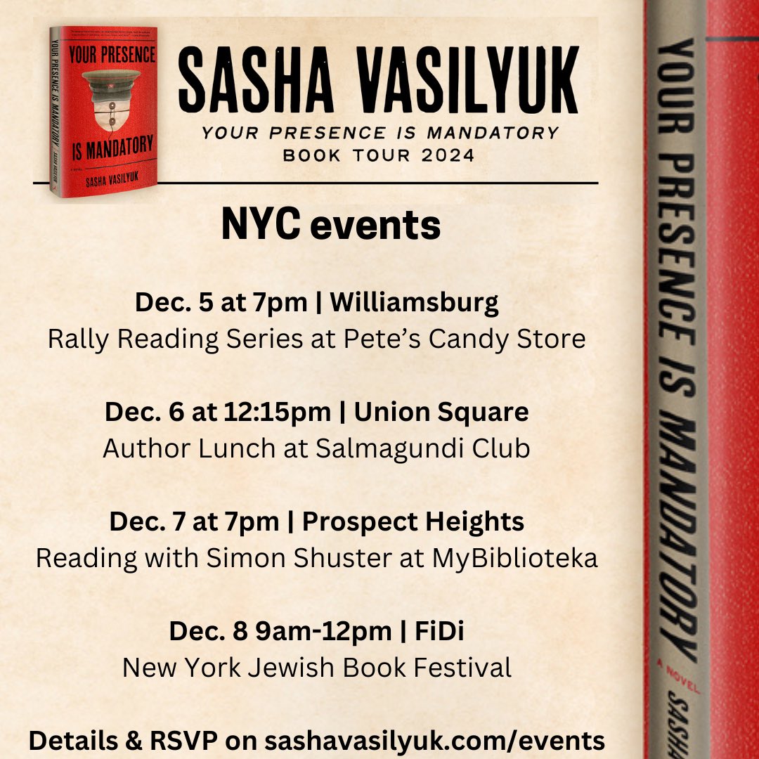 SashaVasilyuk's tweet photo. Heading to NYC for a whirlwind of book events with @RallyReading @Salmagundi @shustry @MJHnews and a @Center4Fiction party suqeezed in between. Come say hi! https://t.co/efzqP9qOvS