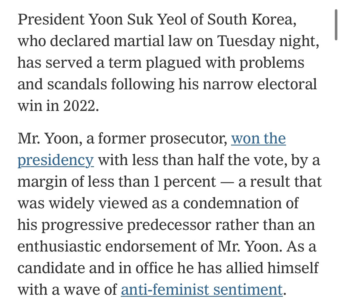 15illl's tweet image. 뉴욕타임즈에서 8분 전에 나온 “윤석열은 누구인가” 기사. 전직 검사인 윤씨는 1% 미만의 차이로 투표를 이겼고, 그는 안티페미니스트와 동맹을 맺었다. 이게 이 사람의 한줄 요약이구나. 많은 일을 했지만 안티페미가 첫 문단이라니. 페미의 대중화가 실감난다는 아까 본 트윗이 생각나.