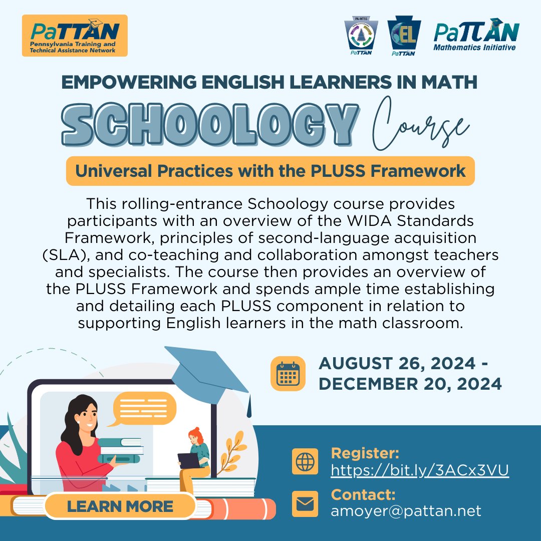 Empower #EnglishLearnerStudents in math by using Universal Practices with the PLUSS Framework! Join us for an overview of #SecondLanguageAcquisition and time spent establishing PLUSS components in relation to supporting #EnglishLearners in the classroom: bit.ly/3ACx3VU