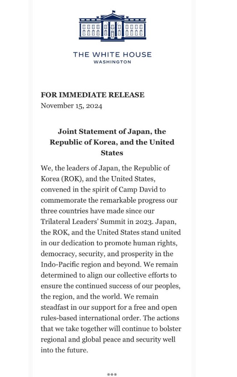 Zovatto55's tweet photo. Ironías del destino. Corea del Sur fue sede este año (marzo) de la III Cumbre por la Democracia, un movimiento que inició hace pocos años por iniciativa del gobierno de Biden y que todo parece indicar será discontinuado por el gobierno de Trump. Y hace solo 2 semanas junto a Japón y EEUU firmaron este comunicado conjunto en apoyo, entre otros temas, a la democracia y los derechos humanos. Tiempos recios que enfrenta la democracia en numerosos países del mundo incluida nuestra región.