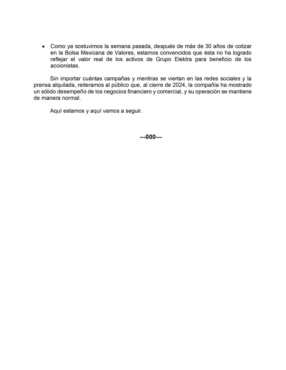 gruposalinas's tweet image. Al levantar la suspensión de la cotización de las acciones de Grupo @ElektraMx en la @BMVMercados, la @cnbvmx desobedeció una medida cautelar vigente del @TFJAMexico y causó daños irreparables al mercado e inversionistas.  
 
Con ello, además, favoreció a una organización…