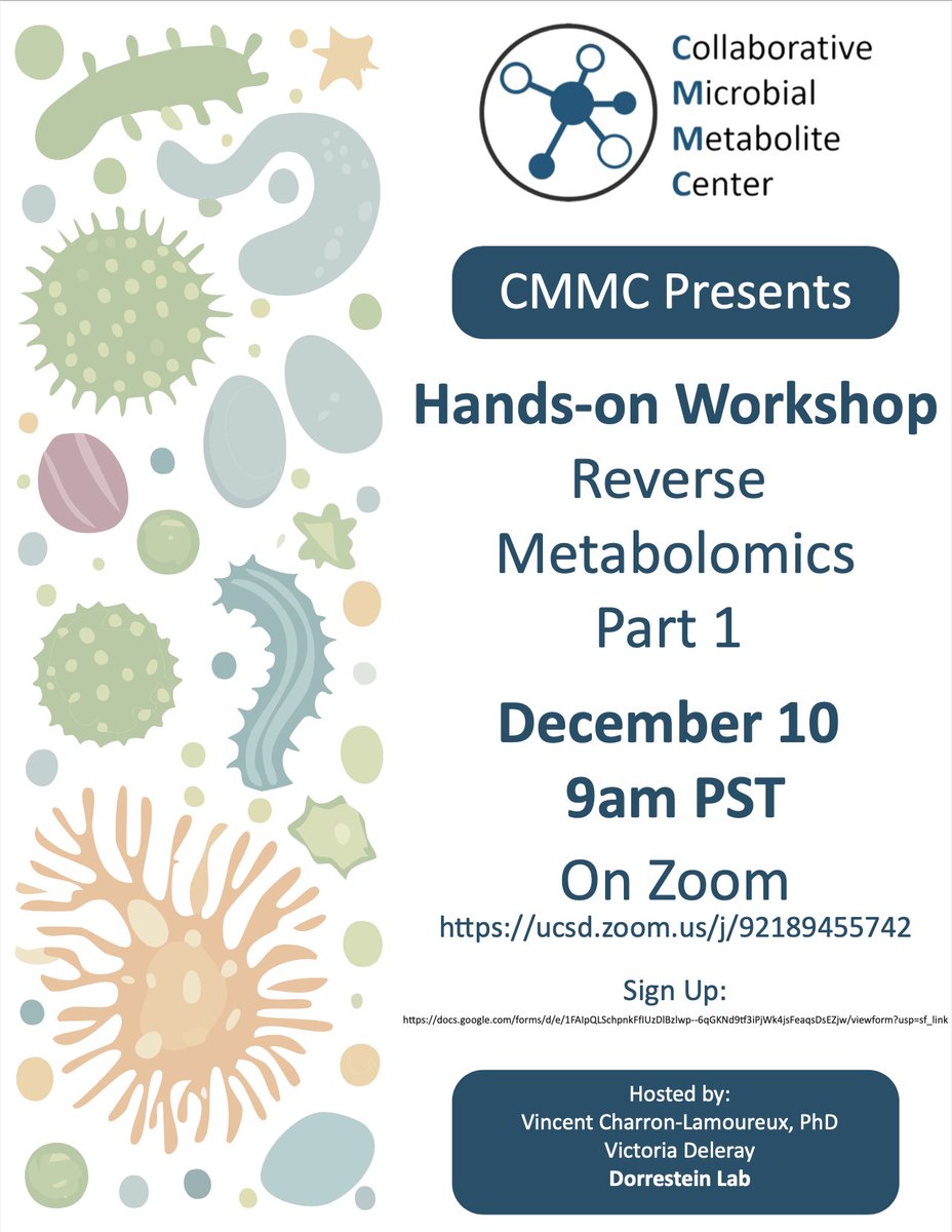 We are excited to announce our upcoming workshop designed to be interactive and beginner friendly. We will introduce Reverse Metabolomics, a novel approach to identifying microbial metabolites using mass spec. We will show YOU how to identify and categorize microbial metabolites!