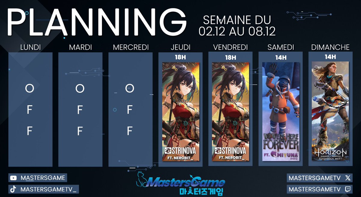 MastersGameTV's tweet image. 🗓️ PLANNING 🗓️

En espérant que cette semaine il n'y ait rien qui change mdrrr