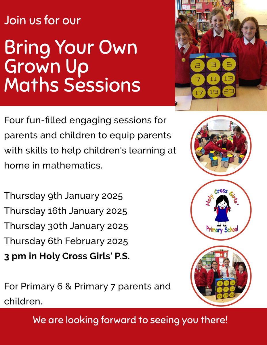 We are delighted to announce that we have partnered with <a href="/UlsterEducation/">Education</a> , <a href="/Economy_NI/">Economy NI</a> and <a href="/AbacusandHelix/">IZAK9</a> to provide 4 fun-filled and engaging parent sessions looking at developing mathematics at home, for our P6 and P7 parents.