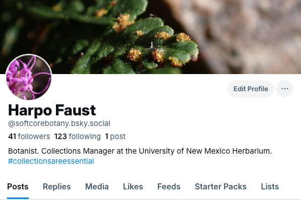 I also made one of the butterfly accounts. 🦋
<a href="/softcorebotany/">Harpo Faust</a>.bsky.social