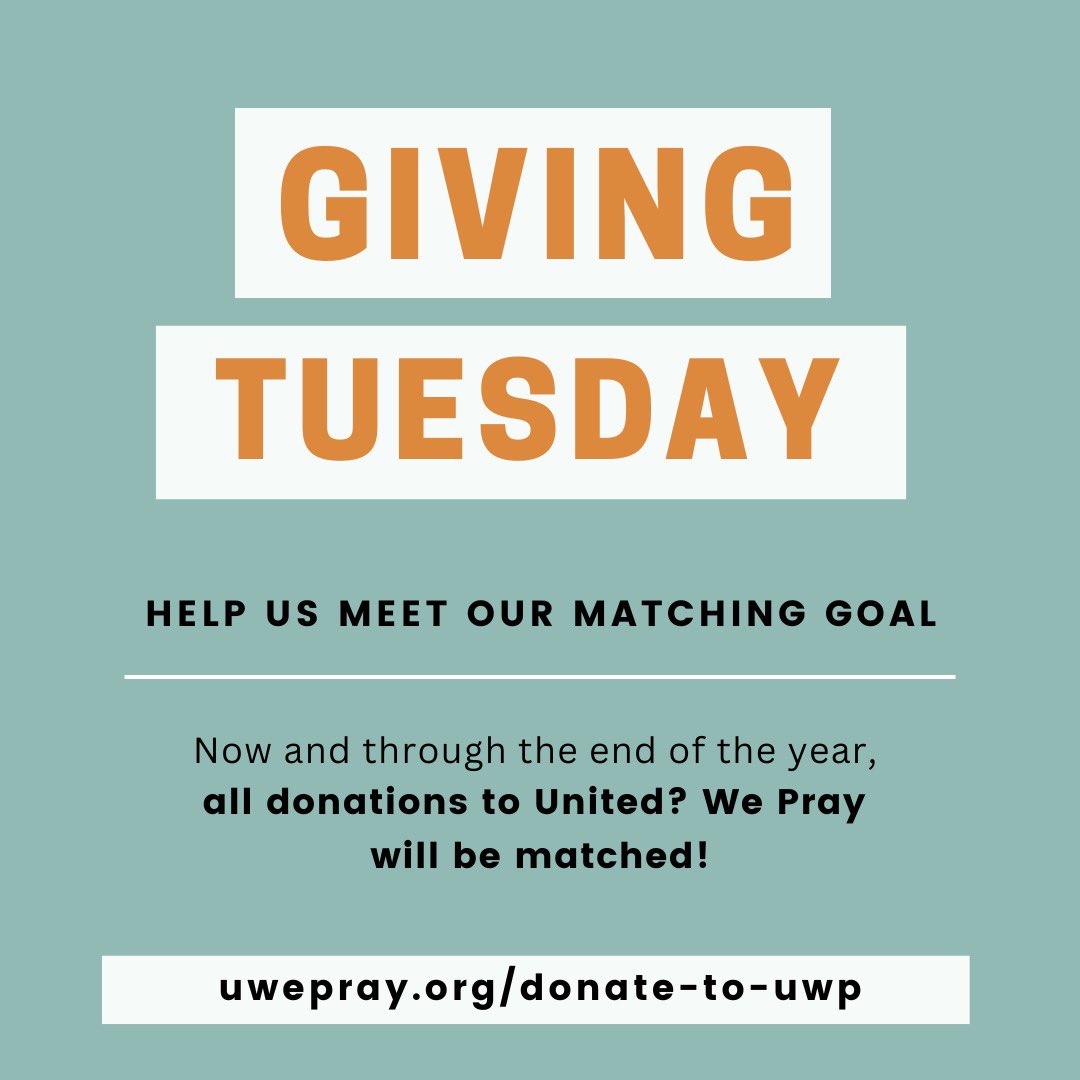 Today is #GivingTuesday! 

As you think about what worthy organizations to support, we hope you will consider United? We Pray. 

All donations will be doubled through the end of the year. We appreciate you!

uwepray.org/donate-to-uwp/