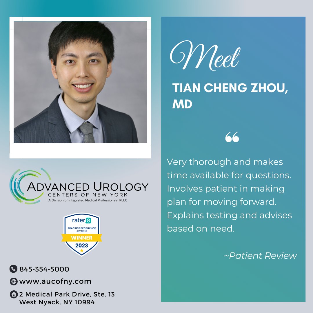 Dr. Tian Cheng Zhou completed his Urologic Surgery Residency at Montefiore Medical Center, Bronx, NY and has been published in the Journal of Endourology, Journal of Urology and many other esteemed medical publications.
Learn more about Dr. Zhou on our website.