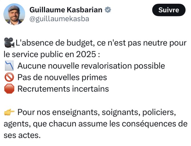 Heuh… parce que votre budget 2025 avait prévu la revalorisation du salaire des enseignant.es ?  
Quant à l’incertitude sur le recrutement, c’est vrai qu’il n’y en avait pas puisque vous supprimiez 4000 postes.