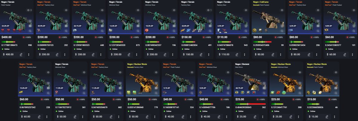 kolyablyat's tweet photo. Hate to do this, but considering serious offers on my Negev collection. Had some major life events come up and having some extra cash on hand would help greatly. 

Listed my entire collection on float, would prefer to sell all in one transaction, prices negotiable. :( https://t.co/FZejI3i9iF