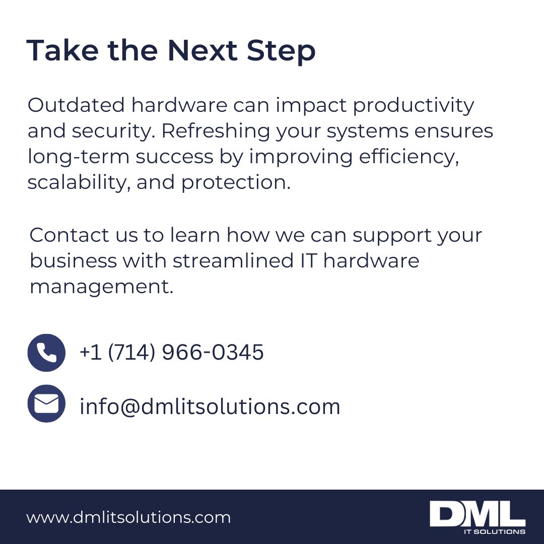 DMLITSolutions's tweet image. 🖥️ Is outdated hardware holding you back? Refresh your systems to boost productivity, extend hardware lifespan, and enhance security. We provide #lifecyclemanagement services, from planning to monitoring, ensuring your IT infrastructure operates at peak performance.
