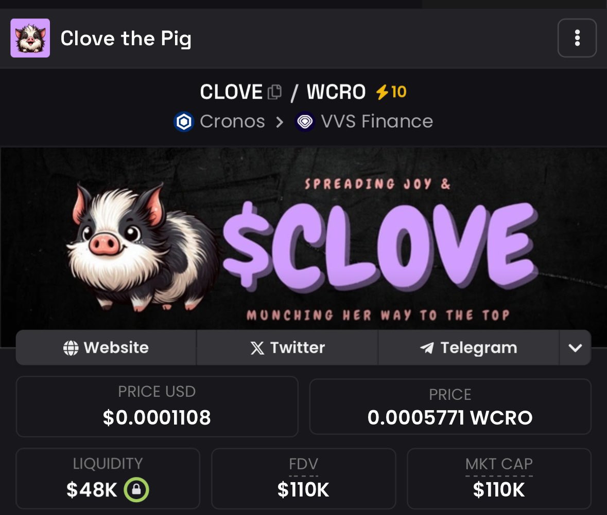 yourwifeETH's tweet photo. This one is primed for when memes get some attention on cronos. It’s new, team constantly getting boost, community already forming. Look at the chain this one clearly stands out @clovecronos 
$CLOVE https://t.co/pC3ZFTPGNY