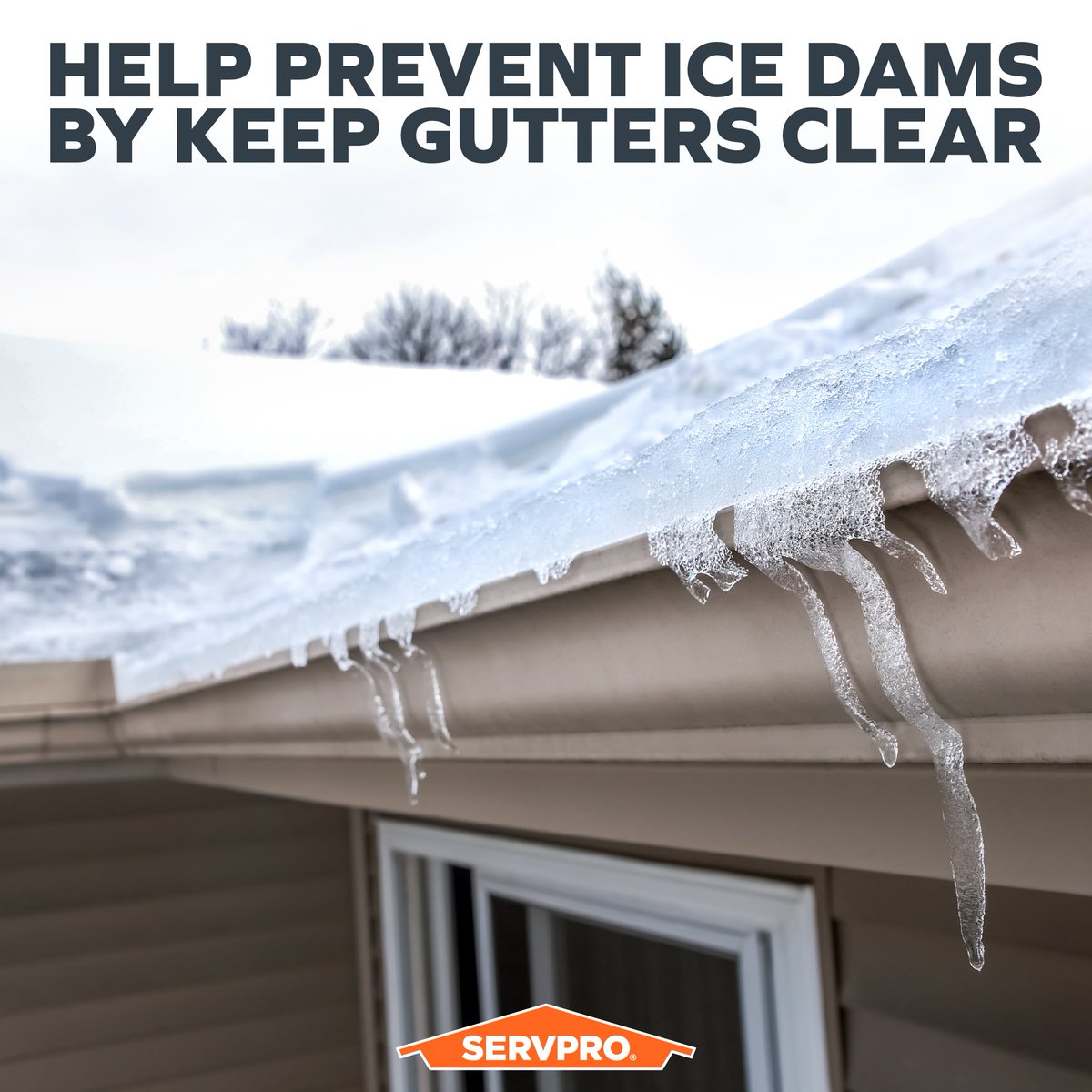 Ice dams can cause water to back up under your roof, leading to leaks and damage. Keep your gutters clear of debris to help prevent this. If you’re dealing with water damage, SERVPRO is just a call away.