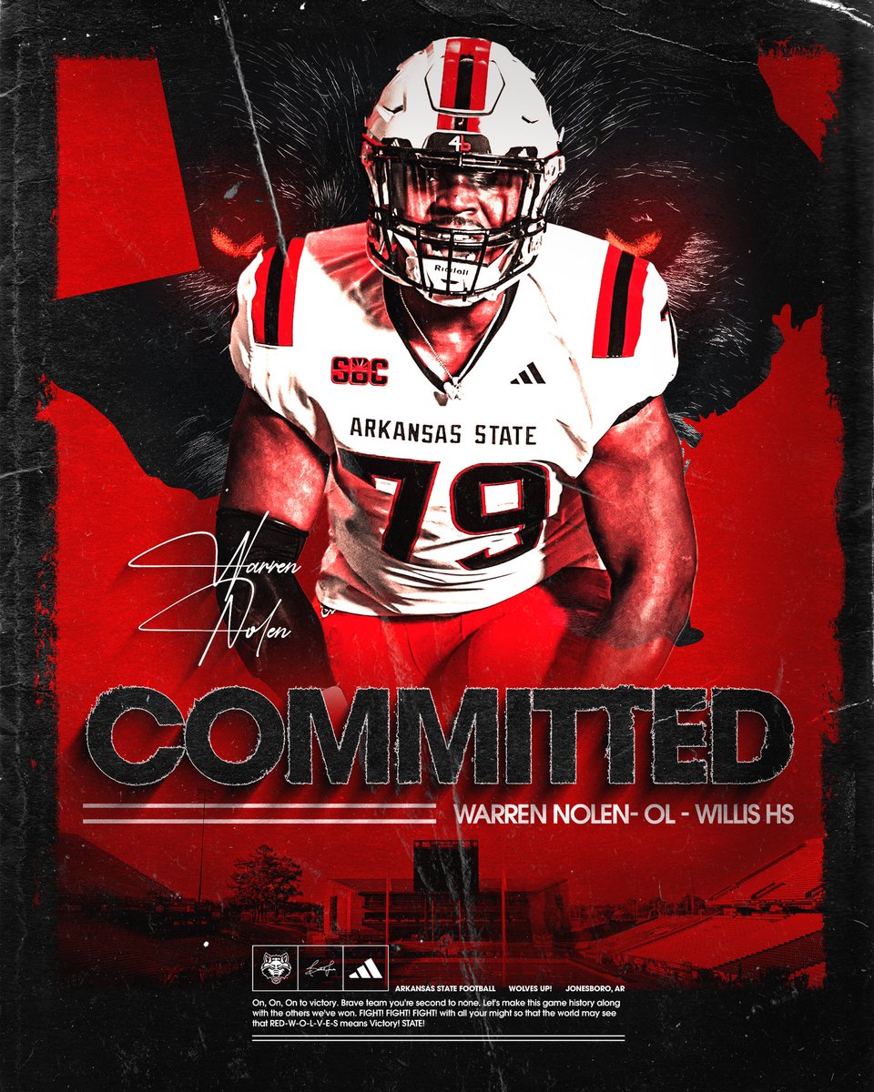 I like to announce that I have committed to <a href="/AStateFB/">Arkansas State Football</a> !!! Thank you to the coaches and staff at A State for blessing me with this opportunity and thank to all of the schools that have shown their interest in me these past 4 years. I would like to officially say… I’m home!🔴🐺🏈