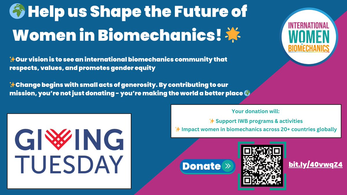 🚨Link correction for #GivingTuesday:
This is the correct link below, every Dollar counts so feel free to share with your friends or donate to support IWB! 
intwomenbiomech.org/support_us